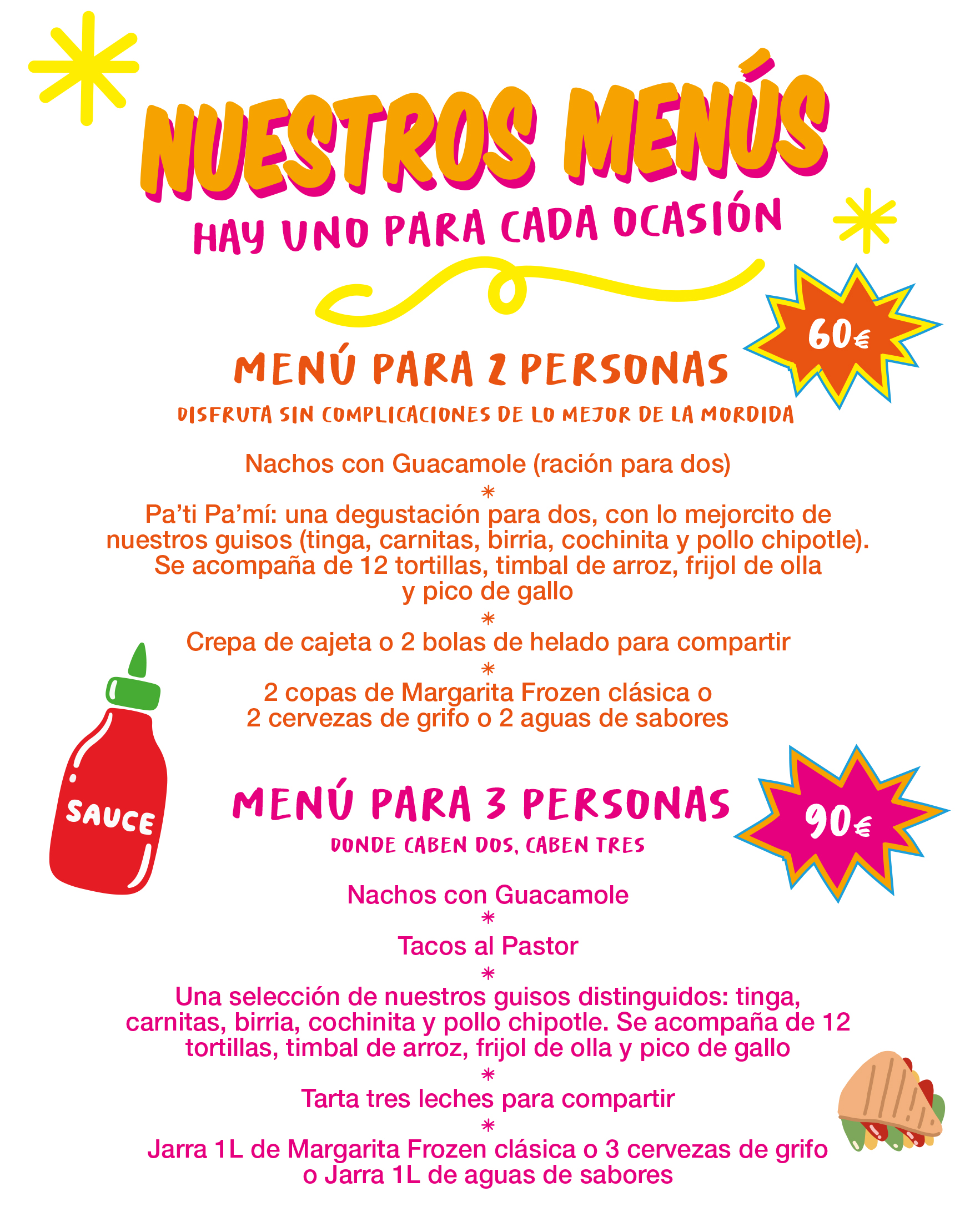 Menús para 2 y 3 personas Menús para 2 y 3 personas